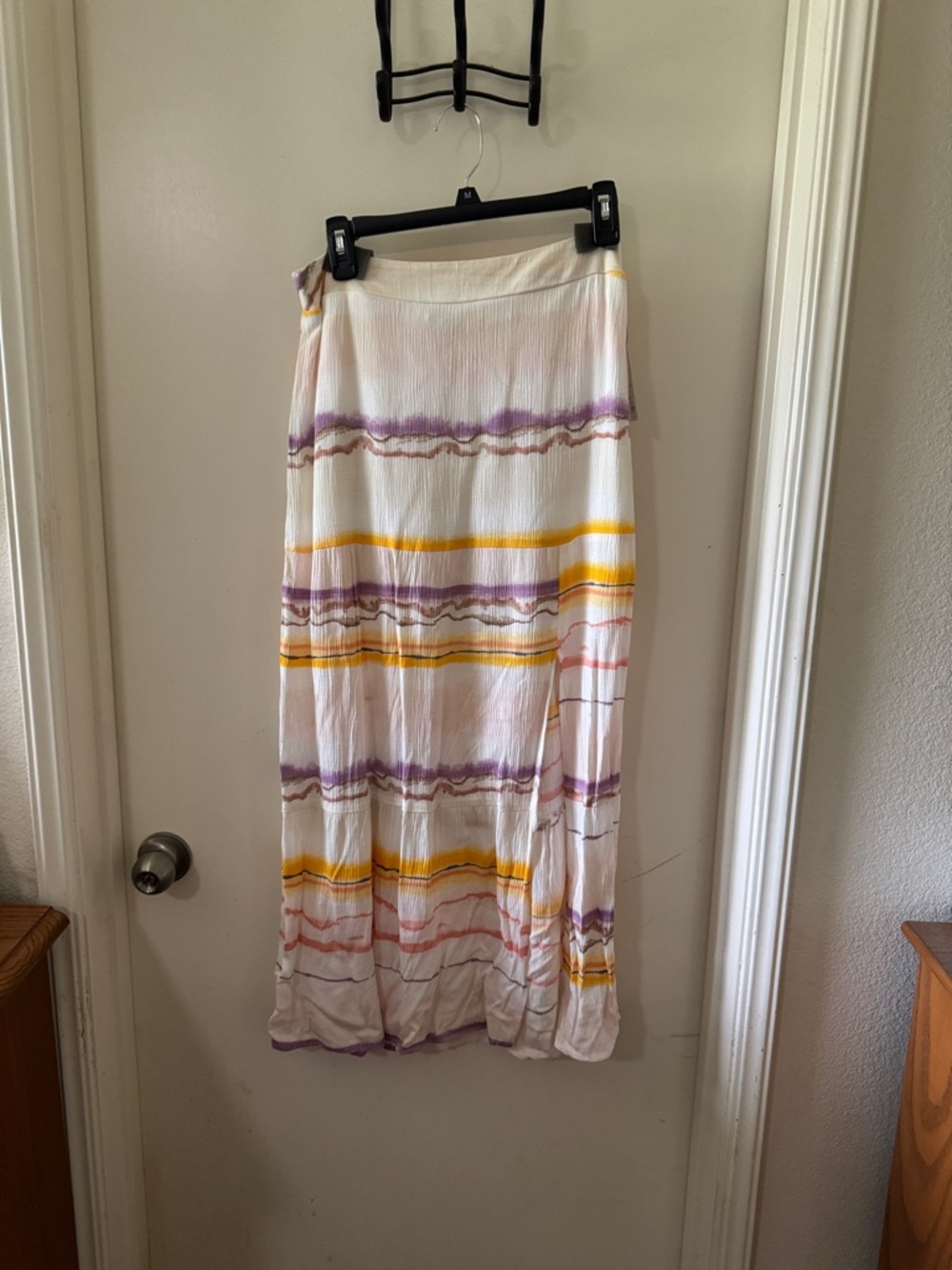 Nine West White Maxi Skirt with Purple, Yellow and Pink Stripes size M